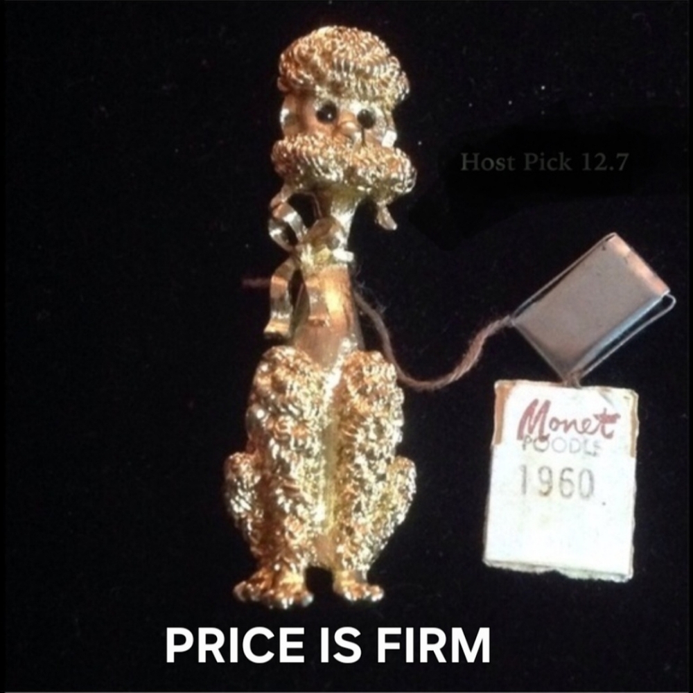 NWT Rare HTF 1960 Monet Poodle Goldtone Brooch
